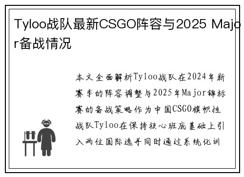 Tyloo战队最新CSGO阵容与2025 Major备战情况